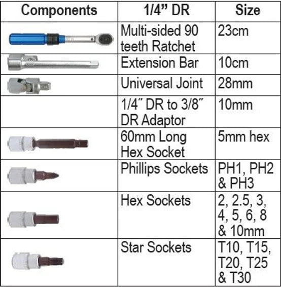 21pc 1/4” Dr Torque Wrench Set - PKTools | Universal Auto Spares