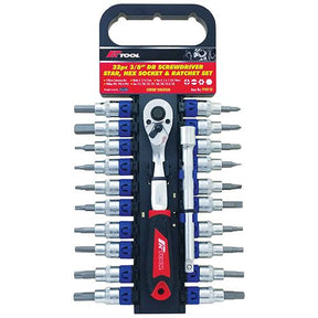 22 Piece 3/8” DR CR-V Screwdriver, Star, Hex Bit Socket & Ratchet Set - PKTool