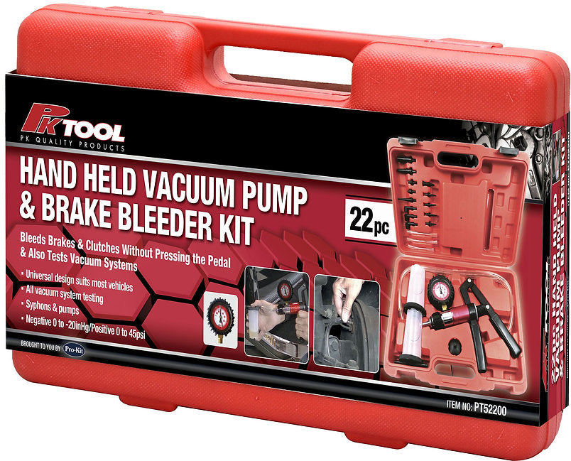 22 Piece Hand Held Vacuum Pump & Brake Bleeder Kit - PKTool | Universal Auto Spares