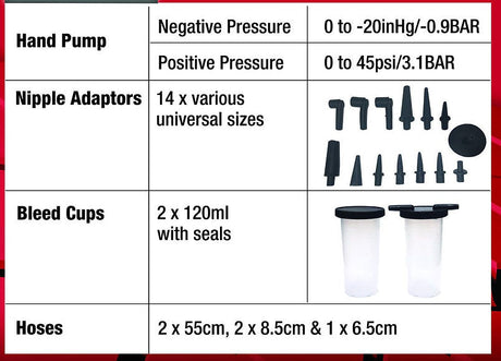 22 Piece Hand Held Vacuum Pump & Brake Bleeder Kit - PKTool | Universal Auto Spares