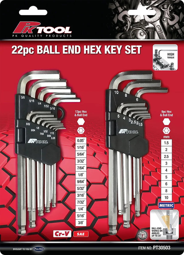 22 Pieces Metric & SAE Ball End Hex Set CR-V - PKTool | Universal Auto Spares