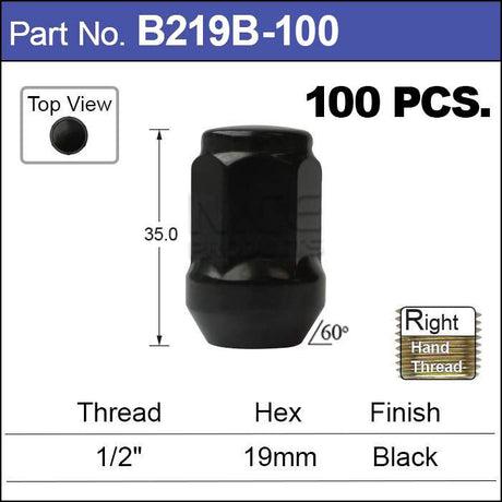 Black Nuts pk100 B219B-100 - Nice Products | Universal Auto Spares