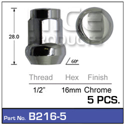Chrome Nuts Pkt 5 B216-5 - Nice Products | Universal Auto Spares
