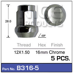 Chrome Nuts Pkt 5 B316-5 - Nice Products | Universal Auto Spares