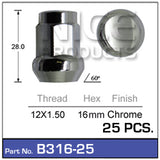 Chrome Nuts Pkt 25 B316-25 - Nice Products | Universal Auto Spares
