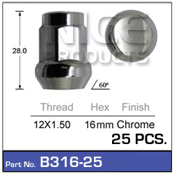 Chrome Nuts Pkt 25 B316-25 - Nice Products | Universal Auto Spares