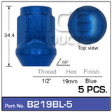 Blue Nuts (pk5) B219BL-5 - Nice Products | Universal Auto Spares