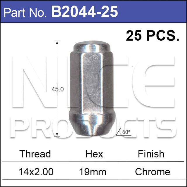 Chrome Nut Pk25 B2044-25 - Nice Products | Universal Auto Spares