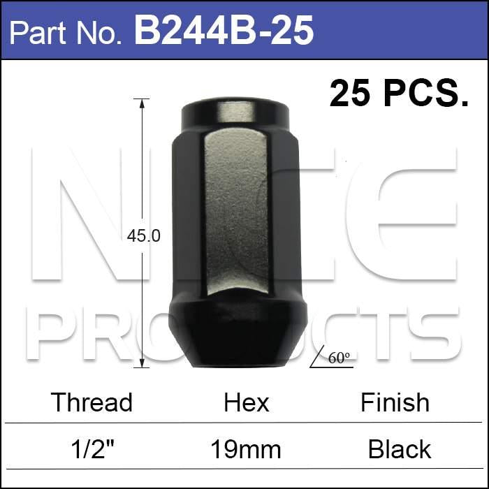 Black Nuts Pk25 B244B-25 - Nice Products | Universal Auto Spares