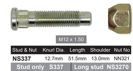 Wheel Stud & Nut NS337 - Nice Products | Universal Auto Spares