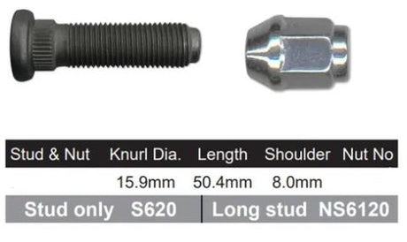 Wheel Stud & Nut NS620A - Nice Products | Universal Auto Spares
