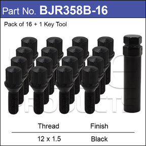 Tuner Bolts Black 16pcs BJR358B-16 - Nice Products | Universal Auto Spares