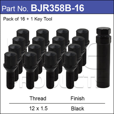 Tuner Bolts Black 16pcs BJR358B-16 - Nice Products | Universal Auto Spares