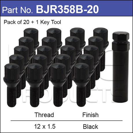Tuner Bolts Black pk20 BJR358B-20 - Nice Products | Universal Auto Spares