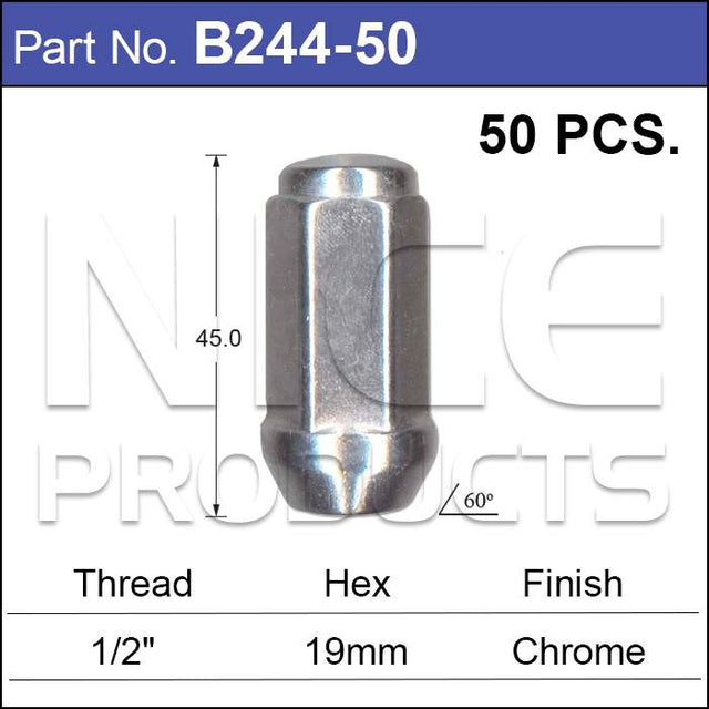 Chrome Nuts pk50 B244-50 - Nice Products | Universal Auto Spares