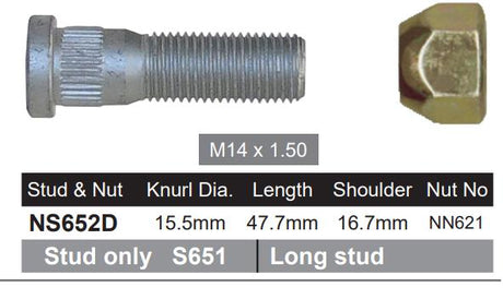 Wheel Stud & Nut NS652D - Nice Products | Universal Auto Spares