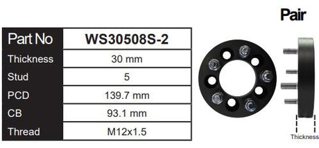 Wheel Spacers (Pair) WS30508S-2 - Nice Products | Universal Auto Spares
