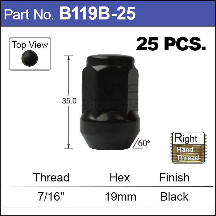 Black Nuts pk25 B119B-25 - Nice Products | Universal Auto Spares