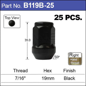 Black Nuts pk25 B119B-25 - Nice Products | Universal Auto Spares