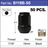 Blacks Nuts pk50 B119B-50 - Nice Products | Universal Auto Spares