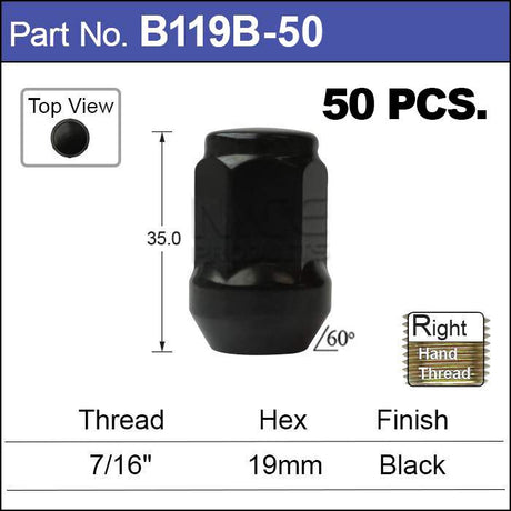 Blacks Nuts pk50 B119B-50 - Nice Products | Universal Auto Spares