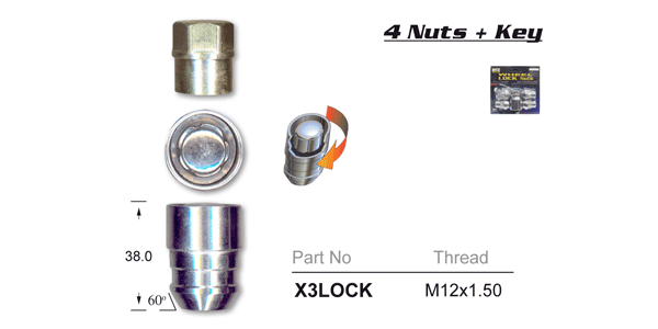 Lock Nuts (set of 4) X3LOCK - Nice Products | Universal Auto Spares