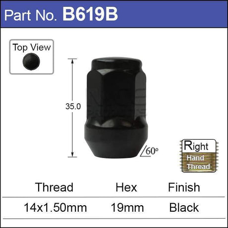 Wheel Nuts Black pk100 B619B-100 - Nice Products | Universal Auto Spares