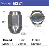 Chrome Nut Close Ended Tapered B321 - Nice Products | Universal Auto Spares