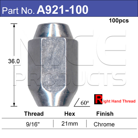 Chrome Nuts pk100 A921-100 - Nice Products | Universal Auto Spares