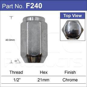 Chrome Nut F240 - Nice Products | Universal Auto Spares