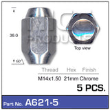 Chrome Nuts pk5 A621-Pack of 5 - Nice Products | Universal Auto Spares