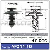 Fasteners Pkt 10 AF011-10 - Nice Products | Universal Auto Spares