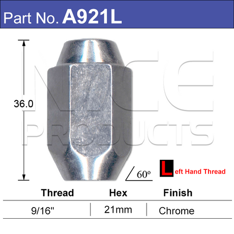 Chrome Wheel Nut A921L - Nice Products | Universal Auto Spares