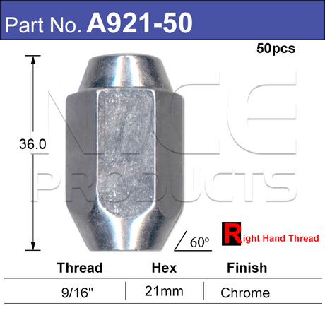 Chrome Wheel Nuts A921-Pack Of 50- Nice Products | Universal Auto Spares