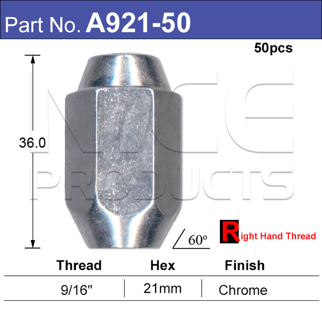 Chrome Wheel Nuts A921-Pack Of 50- Nice Products | Universal Auto Spares