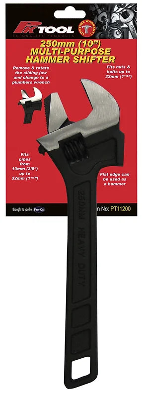 250mm (10”) Multi-Use Shifter With Hammer Head & Rotatable Jaw - PKTool | Universal Auto Spares