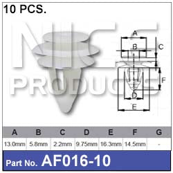 Fasteners Pkt 10 AF016-10 - Nice Products | Universal Auto Spares