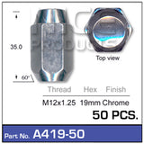 Chrome Nut A419-Pack Of 50- Nice Products | Universal Auto Spares
