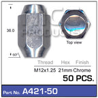 Chrome Nut A421-Pack Of 50 - Nice Products | Universal Auto Spares