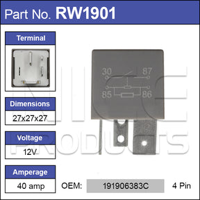 Fuel Pump Relay OEM:191906383C RW1901 - Nice Products | Universal Auto Spares