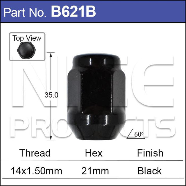 Wheel Nuts BLACK pk5 B621B-5 - Nice Products | Universal Auto Spares