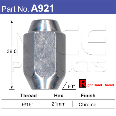 Chrome Wheel Nut A921 - Nice Products | Universal Auto Spares