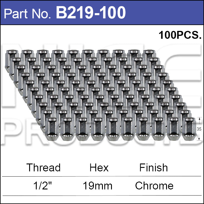 Chrome Nuts pk100 B219-100 - Nice Products | Universal Auto Spares