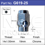 Chrome Nuts Pk25 G619-25 - Nice Products | Universal Auto Spares