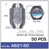 Chrome Nut pk50 A621-Pack of 50 - Nice Products | Universal Auto Spares