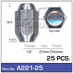Chrome Nuts pk25 A221-25 - Nice Products | Universal Auto Spares