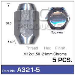 Chrome Nut A321-Pack of 5- Nice Products | Universal Auto Spares