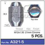Chrome Nut A321-Pack of 5- Nice Products | Universal Auto Spares