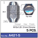 Chrome Nut A421-Pack Of 5 - Nice Products | Universal Auto Spares