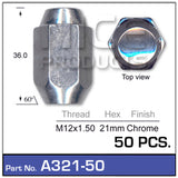 Chrome Nut A321-Pack of 50 - Nice Products | Universal Auto Spares